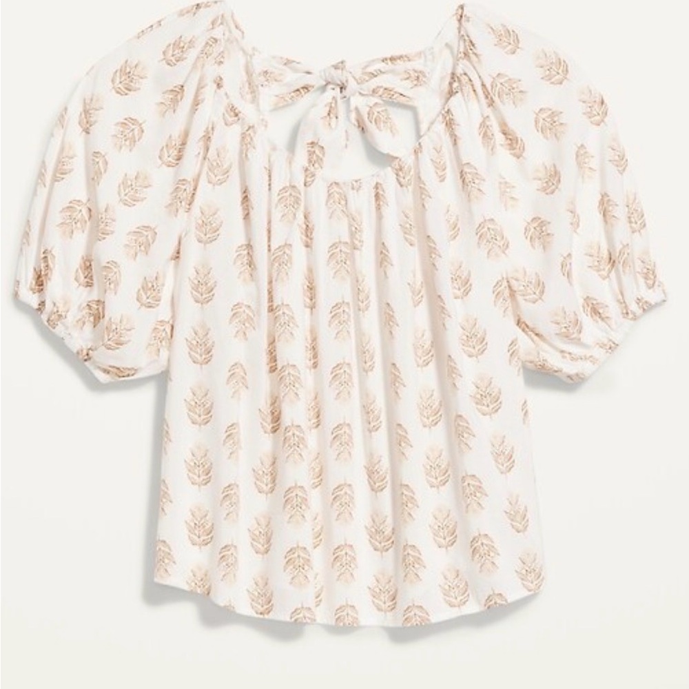Old Navy Women's 4X Off Shoulder Puff Sleeve Blouse‎ Gold Leaf Print Tie Back